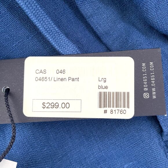 04651/ A Trip in a Bag Men's NWT Casual Pants Sz L US In Solid Blue Linen Jogger - Picture 8 of 8